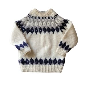 Greek Knitwear Women's Vintage Pure Wool Fair Isle Ivory Pullover Sweater